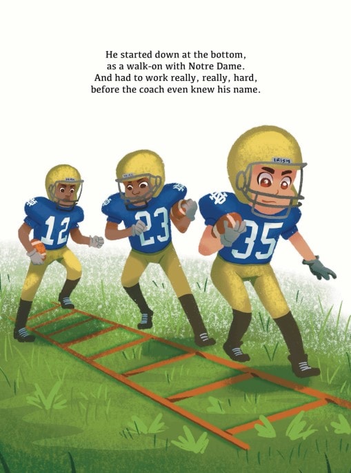 Tiny Tim #35 working the ladder drill with teammates at Notre Dame