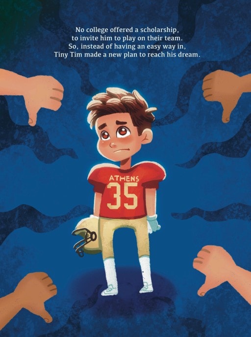 No college offered a scholarship — Tiny Tim #35 surrounded by thumbs down
